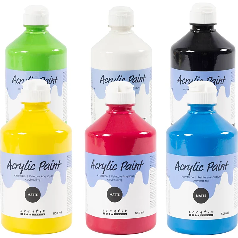 Acrylfarbe Matt, Primärfarben, 6x500 ml/ 1 Pck [HOB-32132]
