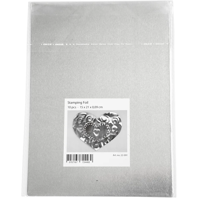 Prägefolie, A5, Blatt 148x210 mm, Dicke 0,9 mm, Silber, 10 Stk/ 1 Pck [HOB-22091]