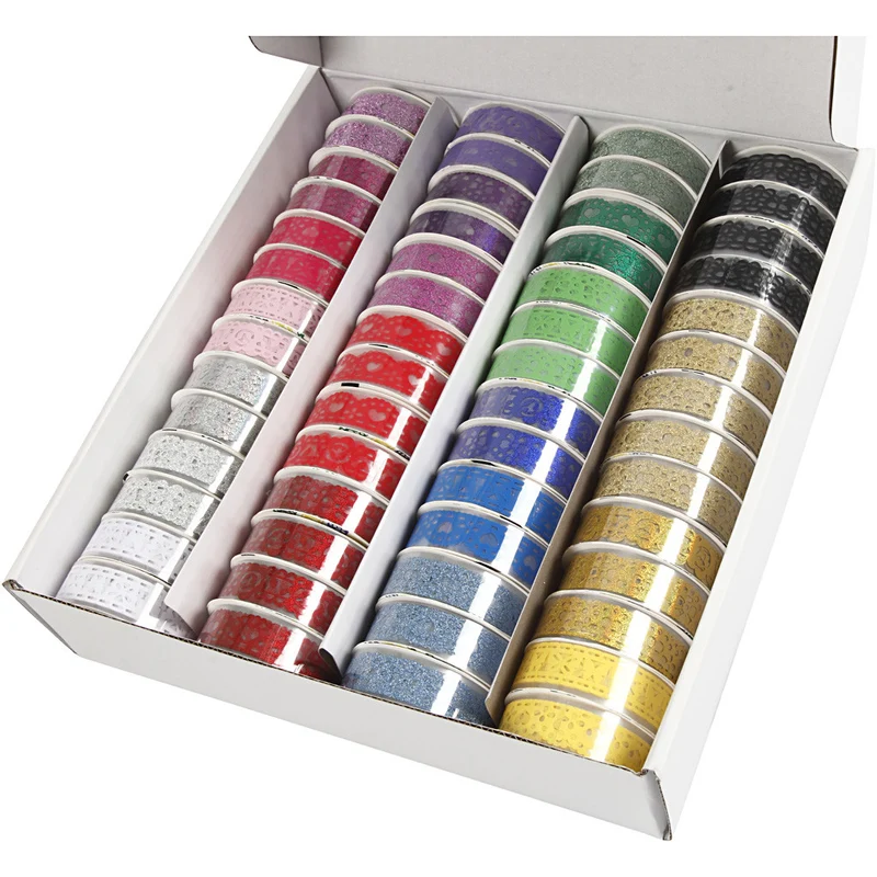 Klebeband mit Spitzenmuster - Sortiment, B 15 mm, Sortierte Farben, 56x3 m/ 1 Pck [HOB-24614]