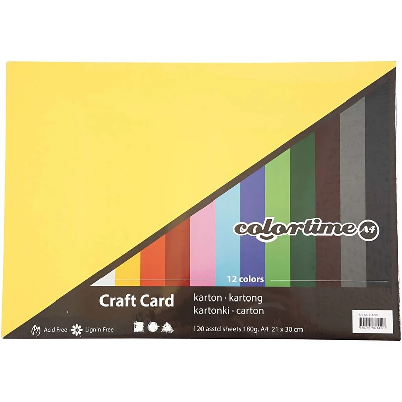 Farbkarton, A4, Blatt 210x297 mm, 180 g, Sortierte Farben, 1200 Bl. sort./ 1 Pck [HOB-21427]