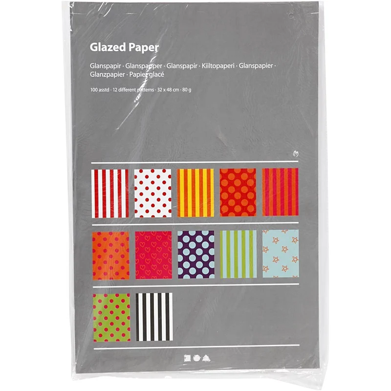 Glanzpapier, Pattern, Blatt 32x48 cm, 80 g, Sortierte Farben, 100 Bl. sort./ 1 Pck [HOB-20872]