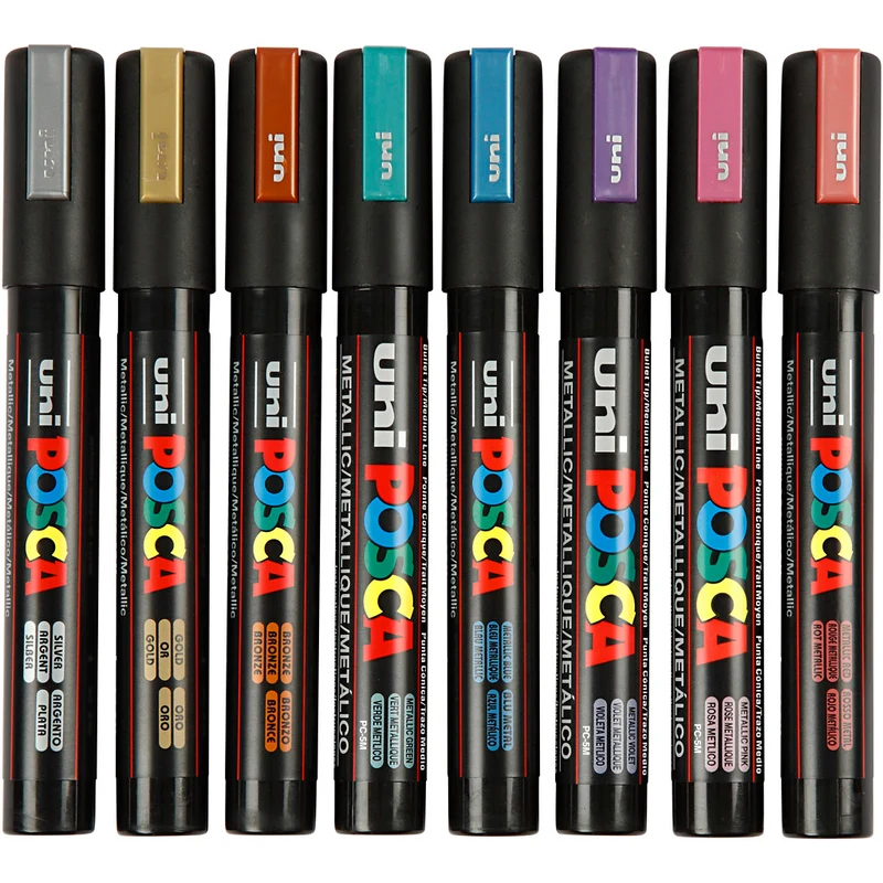 Posca Marker , Nr. PC-5M, Strichstärke 2,5 mm, Medium, Metallic-Farben, 8 Stk/ 1 Pck [HOB-276901]