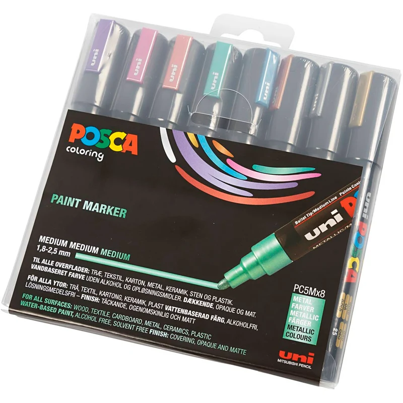 Posca Marker , Nr. PC-5M, Strichstärke 2,5 mm, Medium, Metallic-Farben, 8 Stk/ 1 Pck [HOB-276901]