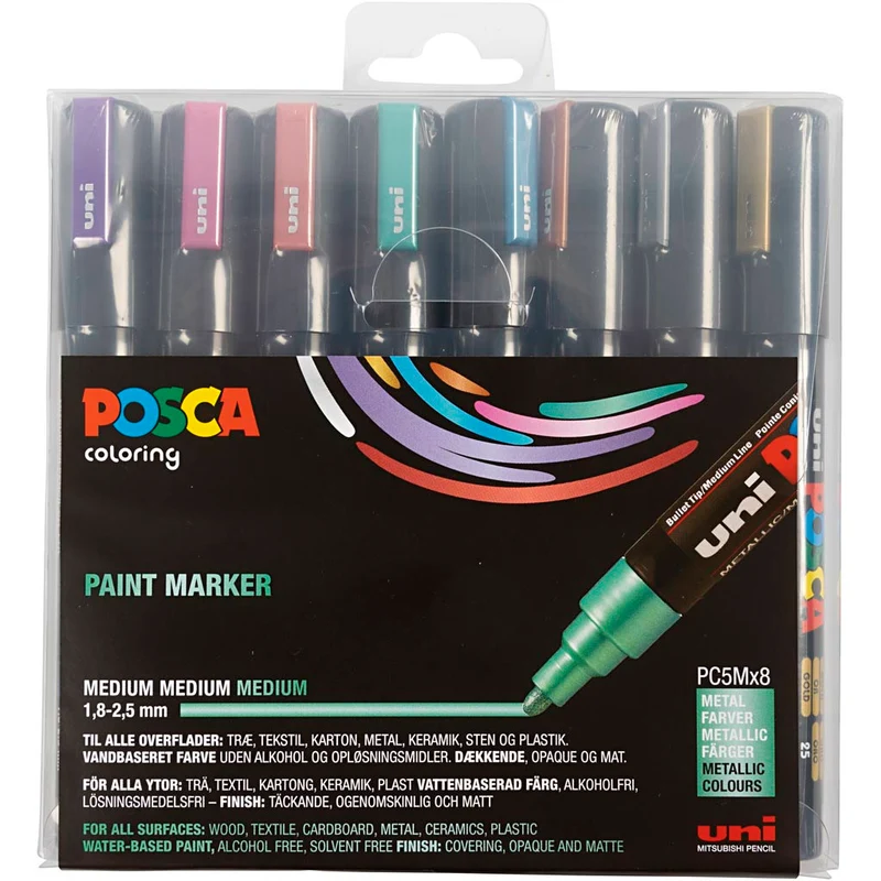 Posca Marker , Nr. PC-5M, Strichstärke 2,5 mm, Medium, Metallic-Farben, 8 Stk/ 1 Pck [HOB-276901]