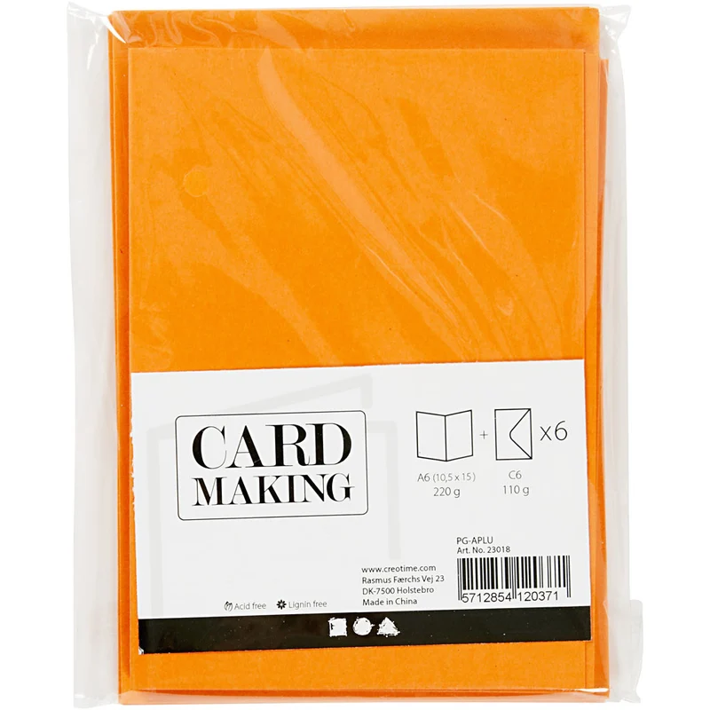 Karten & Kuverts, Kartengröße 10,5x15 cm, Umschlaggröße 11,5x16,5 cm, 110+220 g, Orange, 6 Set/ 1 Pck [HOB-23018]
