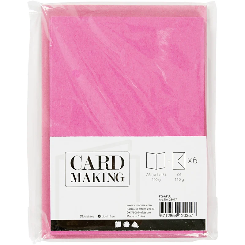 Karten & Kuverts, Kartengröße 10,5x15 cm, Umschlaggröße 11,5x16,5 cm, 110+220 g, Pink, 6 Set/ 1 Pck [HOB-23017]