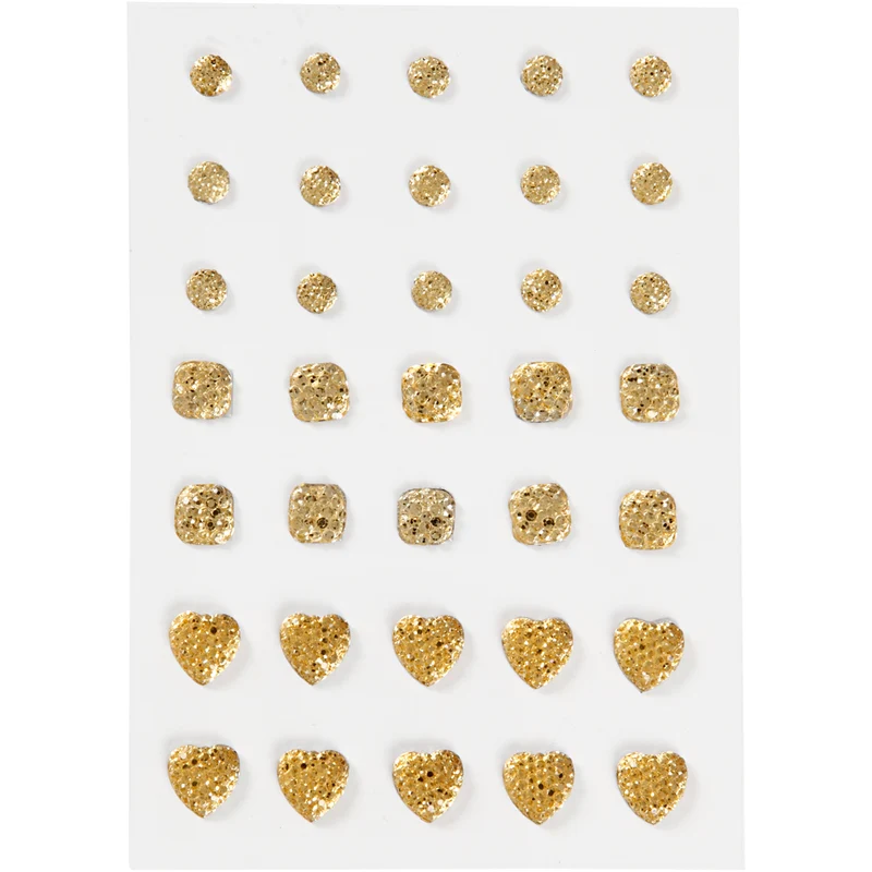 Strasssteine, rund, quadratisch, herzförmig, Größe 6+8+10 mm, Gold, 35 Stk/ 1 Pck [HOB-24378]