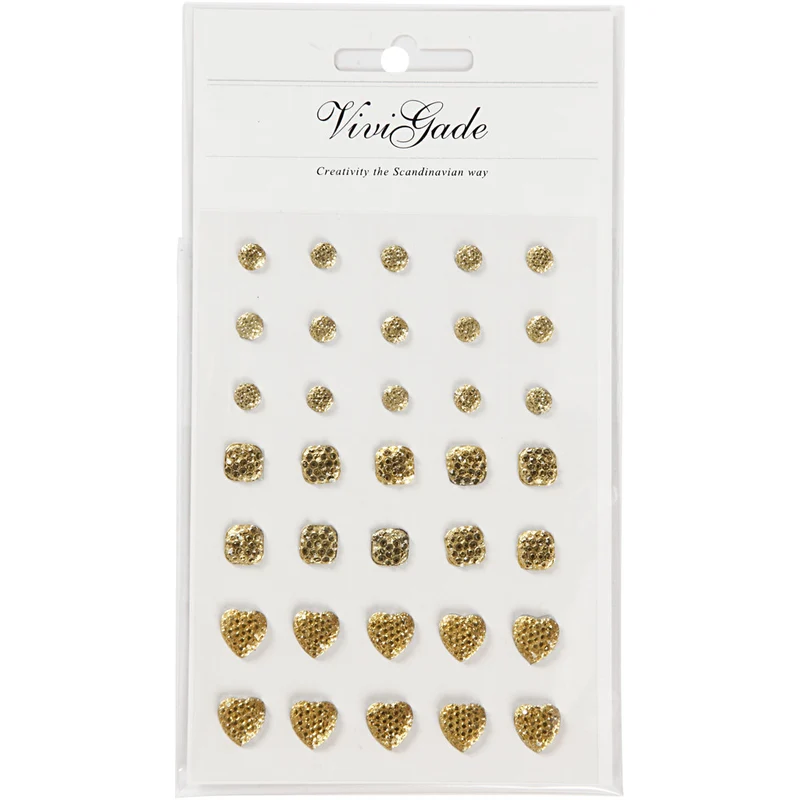 Strasssteine, rund, quadratisch, herzförmig, Größe 6+8+10 mm, Gold, 35 Stk/ 1 Pck [HOB-24378]