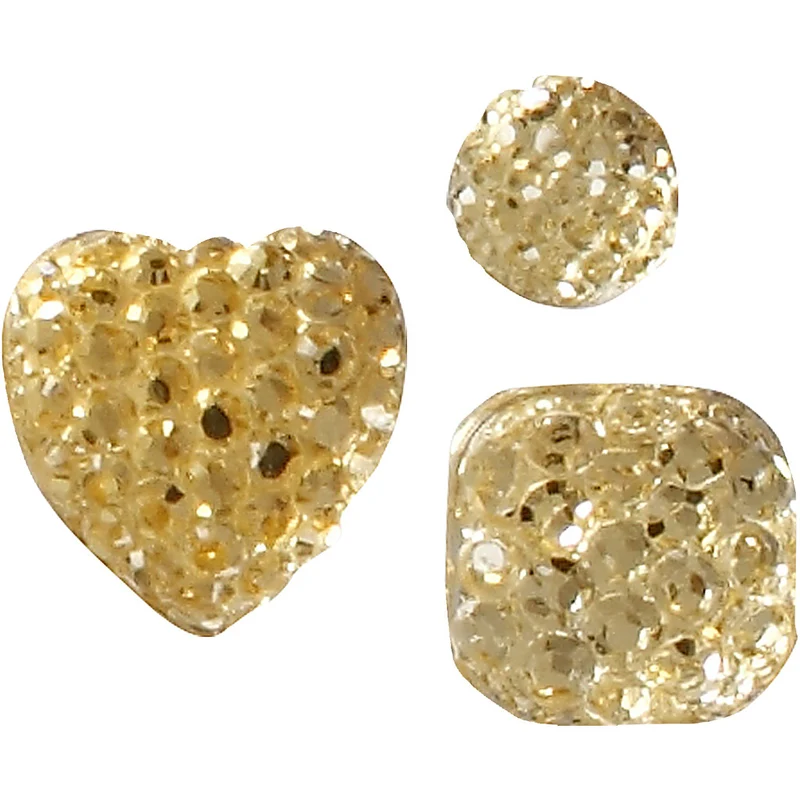 Strasssteine, rund, quadratisch, herzförmig, Größe 6+8+10 mm, Gold, 35 Stk/ 1 Pck [HOB-24378]