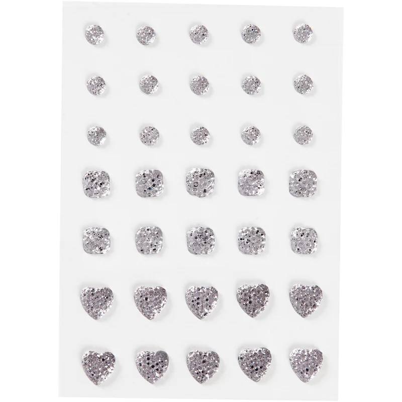 Strasssteine, rund, quadratisch, herzförmig, Größe 6+8+10 mm, Silber, 35 Stk/ 1 Pck [HOB-24377]