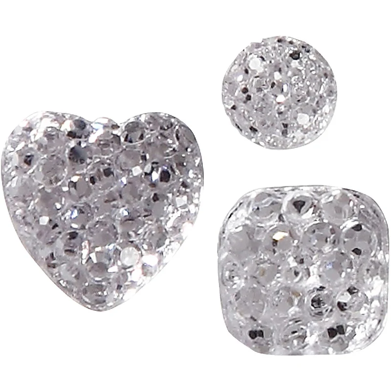 Strasssteine, rund, quadratisch, herzförmig, Größe 6+8+10 mm, Silber, 35 Stk/ 1 Pck [HOB-24377]