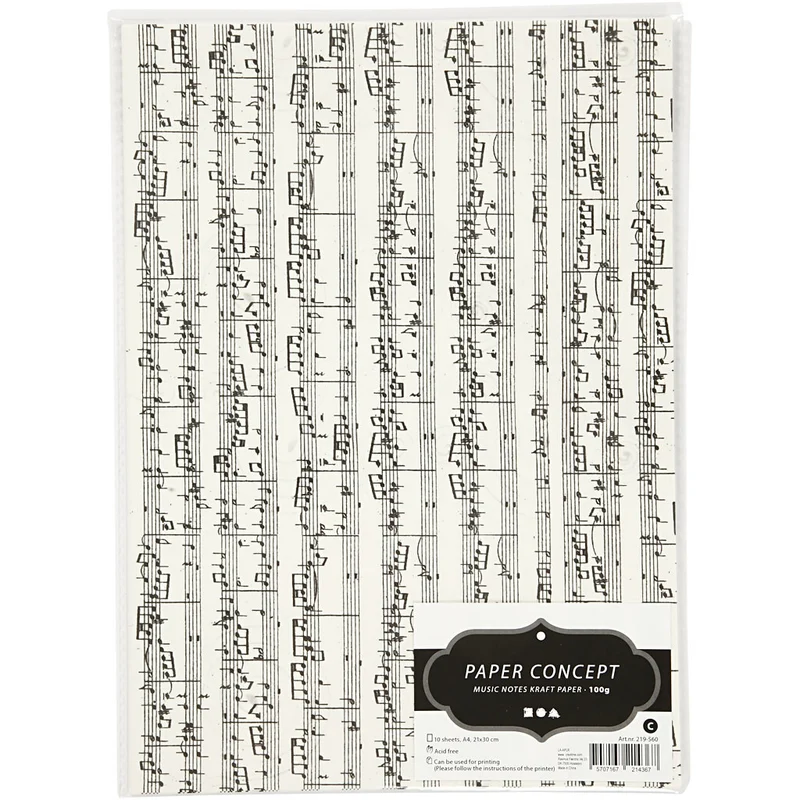 Bedrucktes Kraftpapier, Musiknoten, A4, Blatt 210x297 mm, 100 g, 10 Bl./ 1 Pck [HOB-219560]