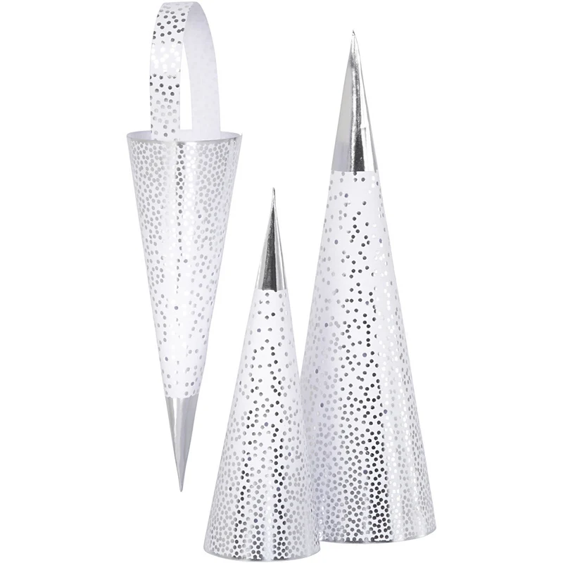 Spitztüten, H 18+28 cm, 120 g, Silber, Weiß, 3 Stk/ 1 Pck [HOB-24365]