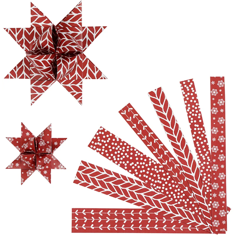 Papierstreifen für Fröbelsterne, L 44+78 cm, B 15+25 mm, D 6,5+11,5 cm, Rot, Weiß, 60 Streifen/ 1 Pck [HOB-24353]