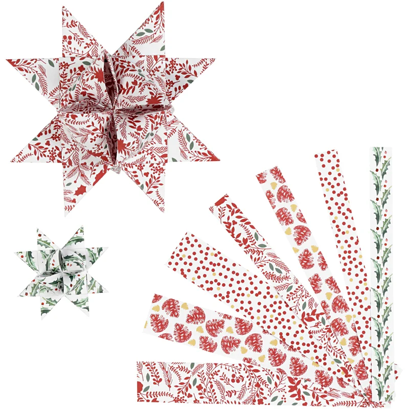 Papierstreifen für Fröbelsterne, L 44+78 cm, B 15+25 mm, D 6,5+11,5 cm, Rot, Weiß, 48 Streifen/ 1 Pck [HOB-24352]