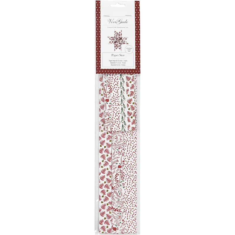 Papierstreifen für Fröbelsterne, L 44+78 cm, B 15+25 mm, D 6,5+11,5 cm, Rot, Weiß, 48 Streifen/ 1 Pck [HOB-24352]