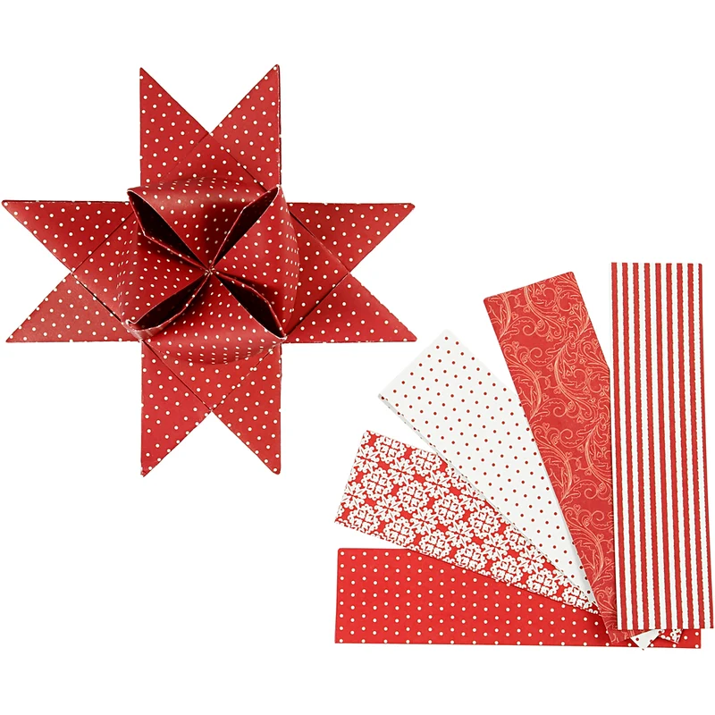 Papierstreifen für Fröbelsterne, L 100 cm, D 18 cm, B 40 mm, Rot, Weiß, 40 Streifen/ 1 Pck [HOB-22548]