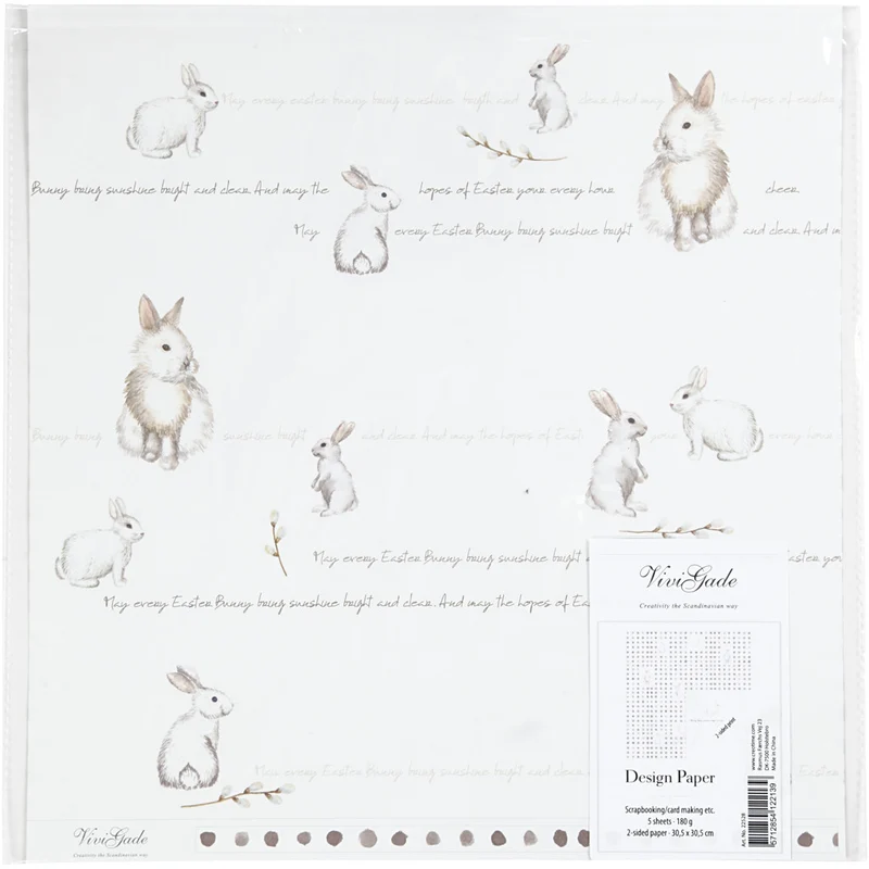 Design-Papier, Häschen, Blatt 30,5x30,5 cm, 180 g, 5 Bl./ 1 Pck [HOB-22528]