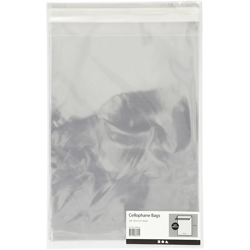 Cellophanhüllen, H 25,3 cm, B 18 cm, Dicke 25 my, 20 Stk/ 1 Pck [HOB-239970]