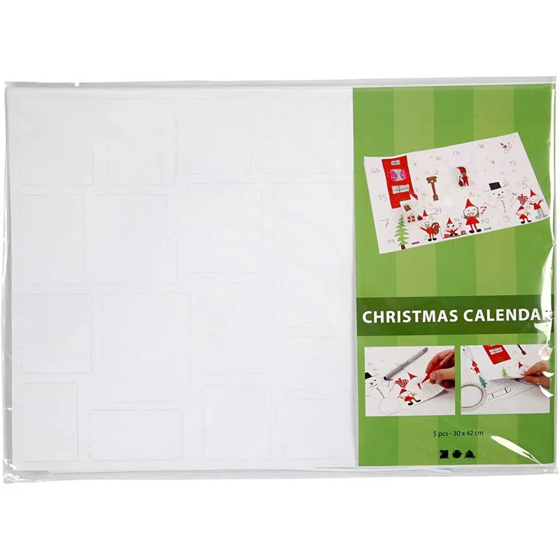 Adventskalender, Größe 30x42 cm, Weiß, 5 Stk/ 1 Pck [HOB-23343]