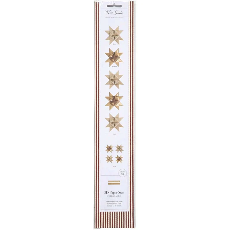Papierstreifen für Fröbelsterne, L 44+78 cm, D 6,5+11,5 cm, B 15+25 mm, Glitter,Lack, Gold, 40 Streifen/ 1 Pck [HOB-20776]