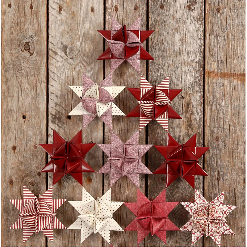 Papierstreifen für Fröbelsterne, L 44+78 cm, D 6,5+11,5 cm, B 15+25 mm, Glitter,Lack, Rot, 40 Streifen/ 1 Pck [HOB-20775]