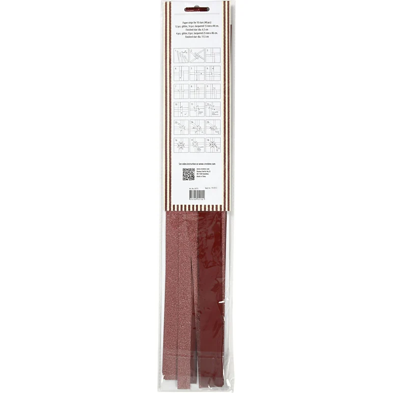 Papierstreifen für Fröbelsterne, L 44+78 cm, D 6,5+11,5 cm, B 15+25 mm, Glitter,Lack, Rot, 40 Streifen/ 1 Pck [HOB-20775]