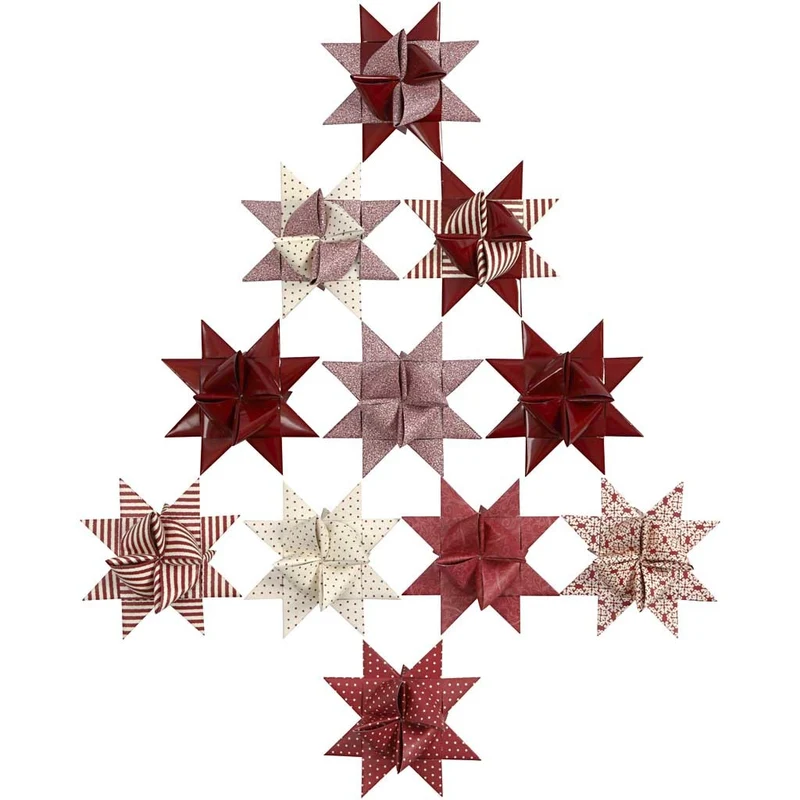 Papierstreifen für Fröbelsterne, L 44+78 cm, D 6,5+11,5 cm, B 15+25 mm, Glitter,Lack, Rot, 40 Streifen/ 1 Pck [HOB-20775]