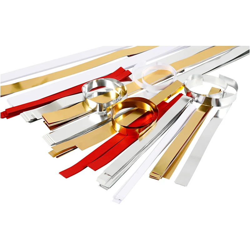 Papierstreifen für Sterne, L 44+78 cm, D 4,5+6,5+11,5 cm, B 10+15+25 mm, Inhalt kann variieren , Gold, Rot, Silber, Weiß, 5000 Streifen/ 1 Pck [HOB-20727]