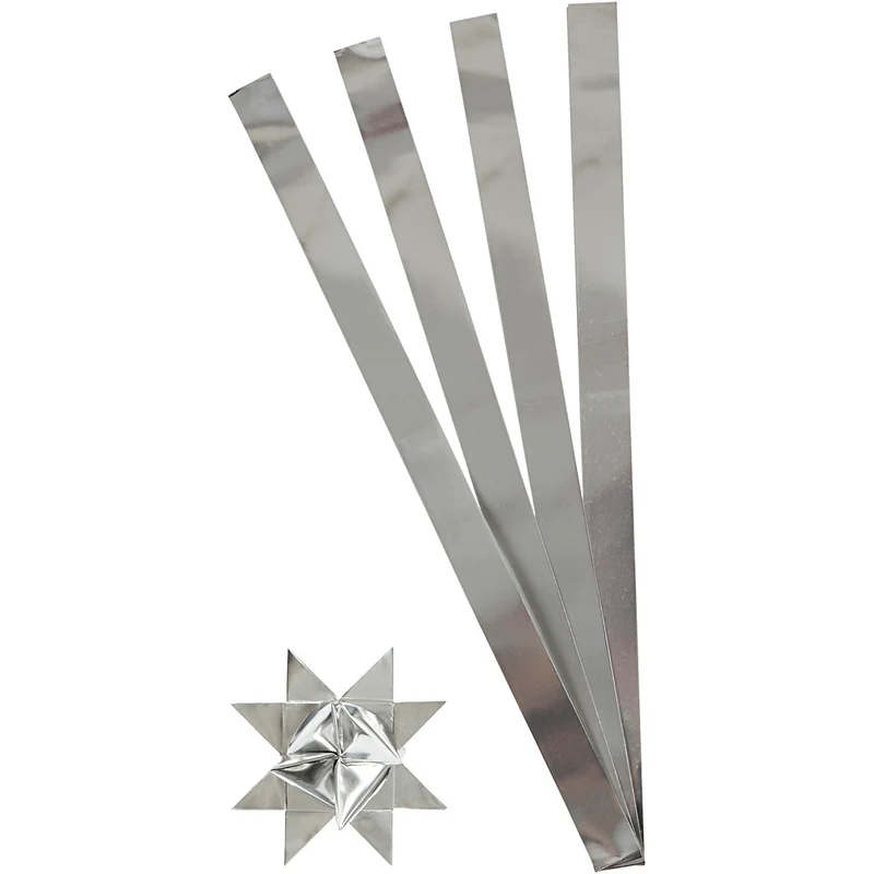 Papierstreifen für Sterne, L 73 cm, D 11,5 cm, B 25 mm, Silber, 100 Streifen/ 1 Pck [HOB-20725]