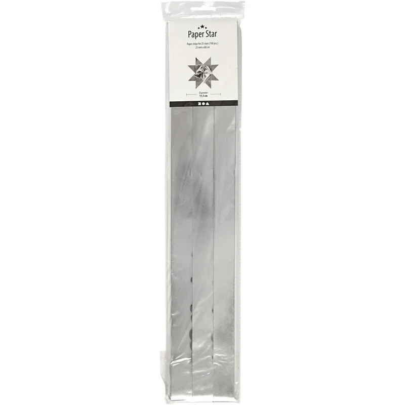 Papierstreifen für Sterne, L 73 cm, D 11,5 cm, B 25 mm, Silber, 100 Streifen/ 1 Pck [HOB-20725]