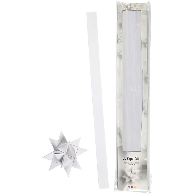 Papierstreifen für Sterne, L 73 cm, D 11,5 cm, B 25 mm, Weiß, 100 Streifen/ 1 Pck [HOB-20717]