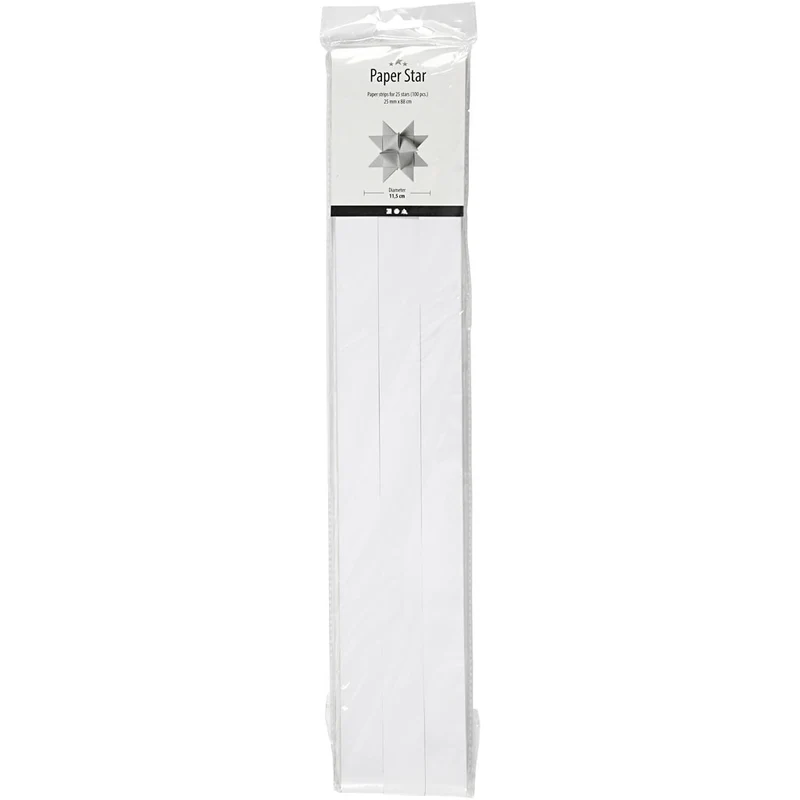 Papierstreifen für Sterne, L 73 cm, D 11,5 cm, B 25 mm, Weiß, 100 Streifen/ 1 Pck [HOB-20717]