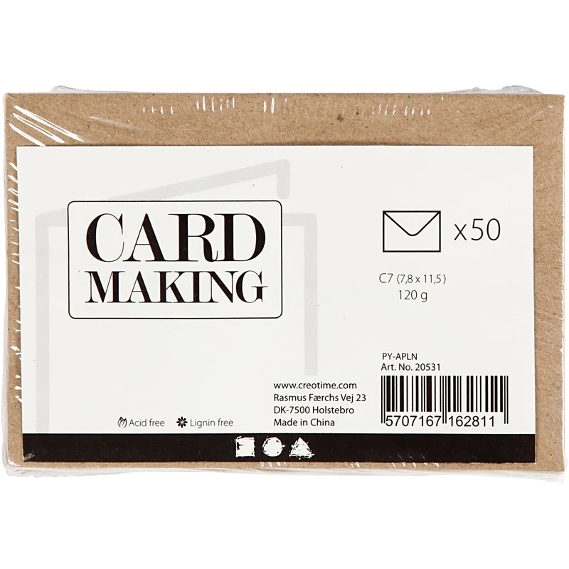 Recycelter Kuvert, Umschlaggröße 7,8x11,5 cm, 120 g, Natur, 50 Stk/ 1 Pck [HOB-20531]