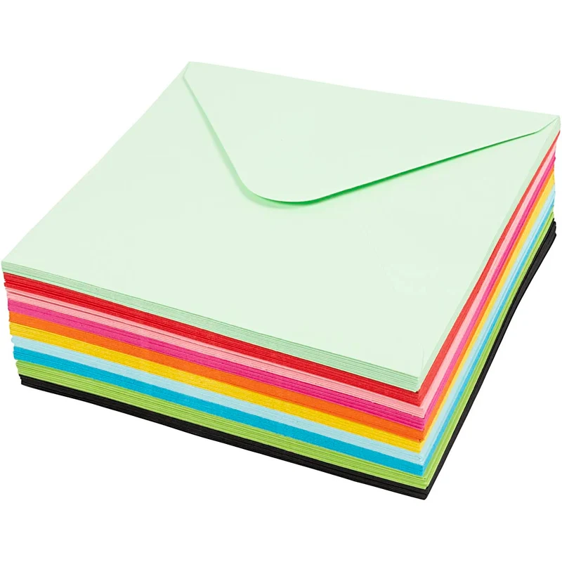 Farbige Briefumschläge - Sortiment, Umschlaggröße 16x16 cm, 80 g, Sortierte Farben, 10x10 Stk/ 1 Pck [HOB-20525]