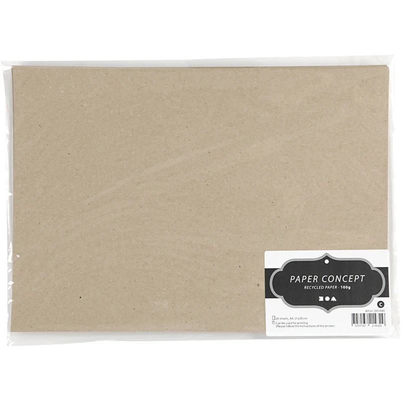 Recycling-Papier, A4, Blatt 210x297 mm, 100 g, Graubraun, 20 Bl./ 1 Pck [HOB-205040]