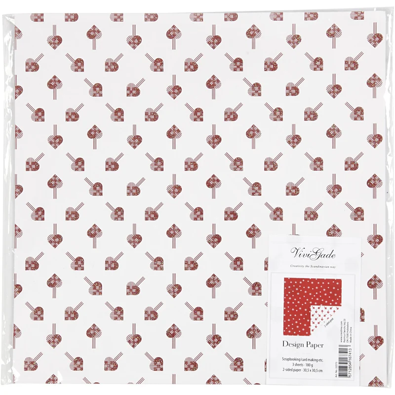 Design-Papier - Sortiment, Herzen / Eiskristalle, Blatt 30,5x30,5 cm, 180 g, 3 Bl./ 1 Pck [HOB-22375]