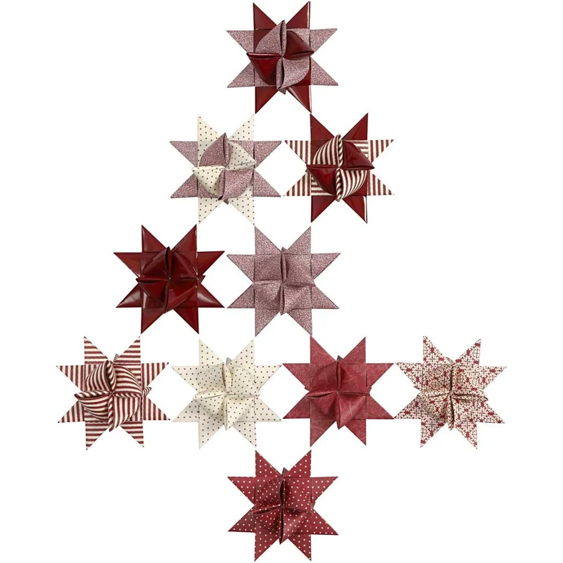 Papierstreifen für Fröbelsterne, L 44+78 cm, D 6,5+11,5 cm, B 15+25 mm, Rot, Weiß, 60 Streifen/ 1 Pck [HOB-22248]
