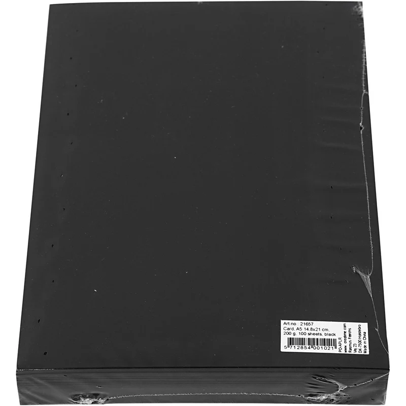 Karton, einfärbig, A5, Blatt 148x210 mm, 200 g, Schwarz, 100 Bl./ 1 Pck [HOB-21657]