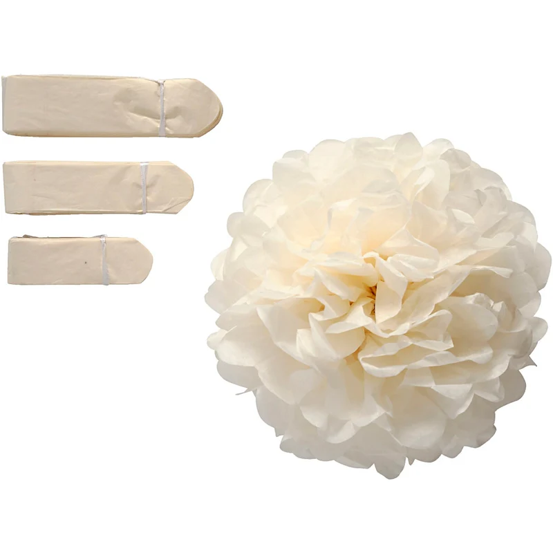 Seidenpapier-Pompons, D 20+24+30 cm, 16 g, Naturweiß, 3 Stk/ 1 Pck [HOB-20472]