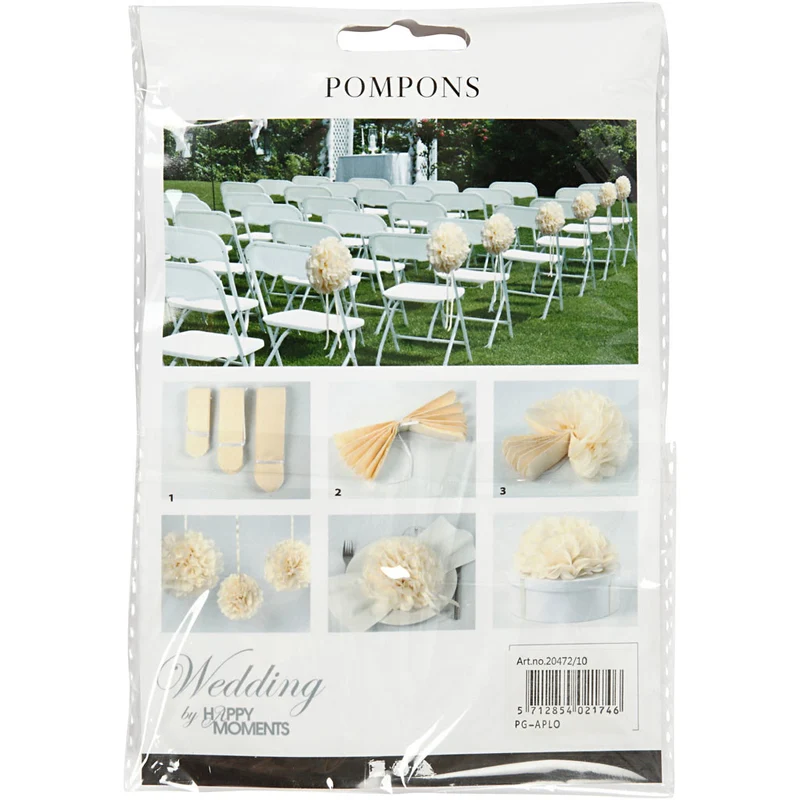 Seidenpapier-Pompons, D 20+24+30 cm, 16 g, Naturweiß, 3 Stk/ 1 Pck [HOB-20472]