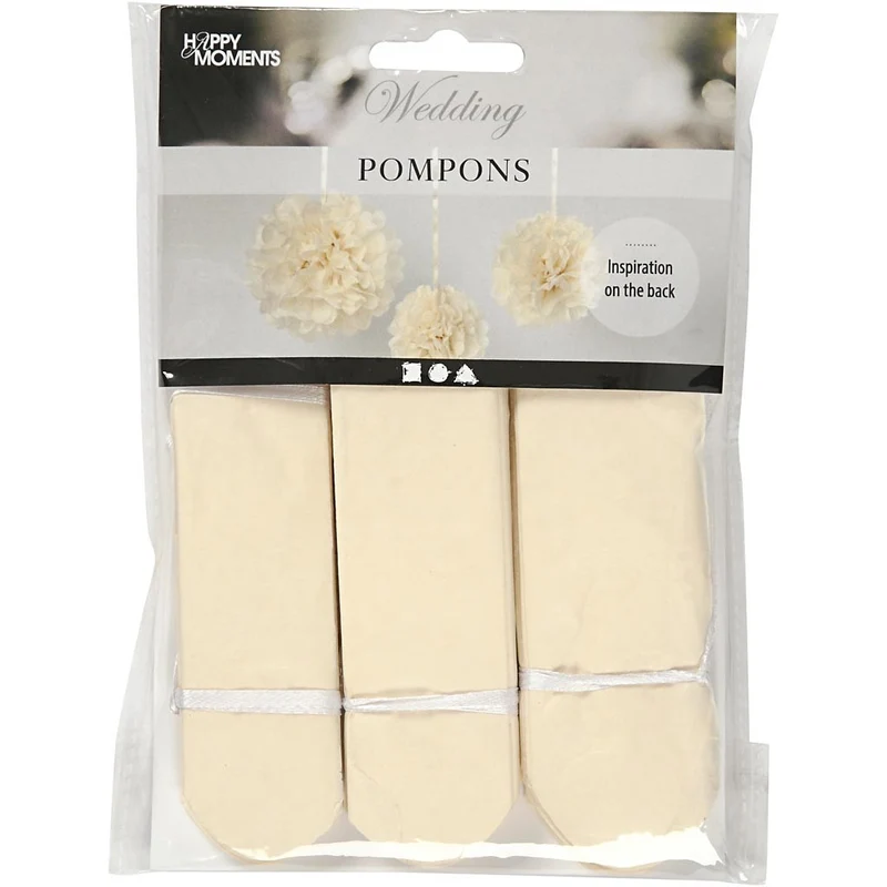 Seidenpapier-Pompons, D 20+24+30 cm, 16 g, Naturweiß, 3 Stk/ 1 Pck [HOB-20472]