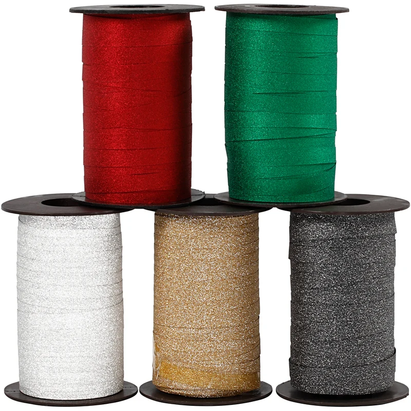 Kräuselband, B 10 mm, Glitter, Sortierte Farben, 5x100 m/ 1 Pck [HOB-20241]