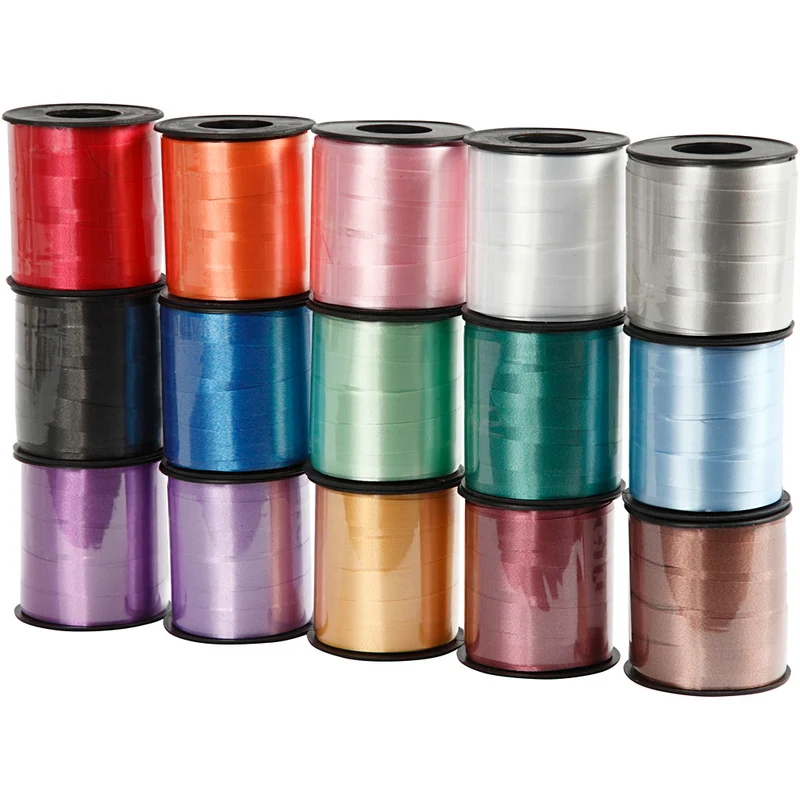 Kräuselband - Sortiment , B 10 mm, Glänzend, Sortierte Farben, 15x50 m/ 1 Pck [HOB-20231]