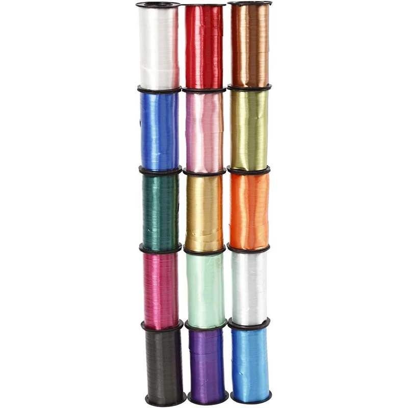 Kräuselband - Sortiment , B 10 mm, Glänzend, Sortierte Farben, 15x50 m/ 1 Pck [HOB-20231]