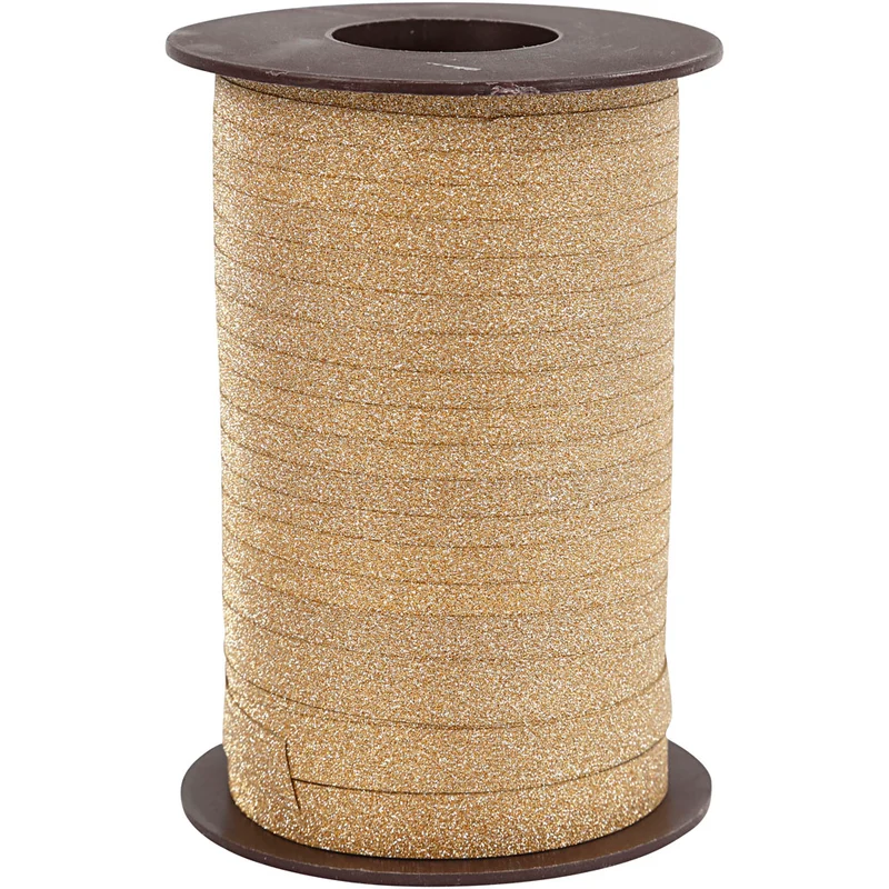 Kräuselband, B 10 mm, Glitter, Gold, 100 m/ 1 Rolle [HOB-20228]