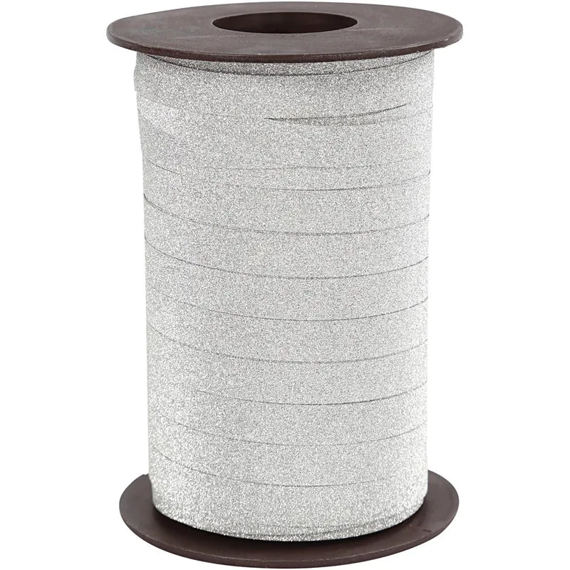 Kräuselband, B 10 mm, Glitter, Silber, 100 m/ 1 Pck [HOB-20227]