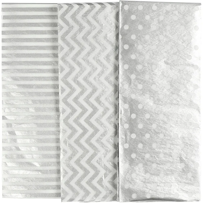 Seidenpapier, Blatt 50x70 cm, 17 g, Silber, 6 Bl./ 1 Pck [HOB-200893]