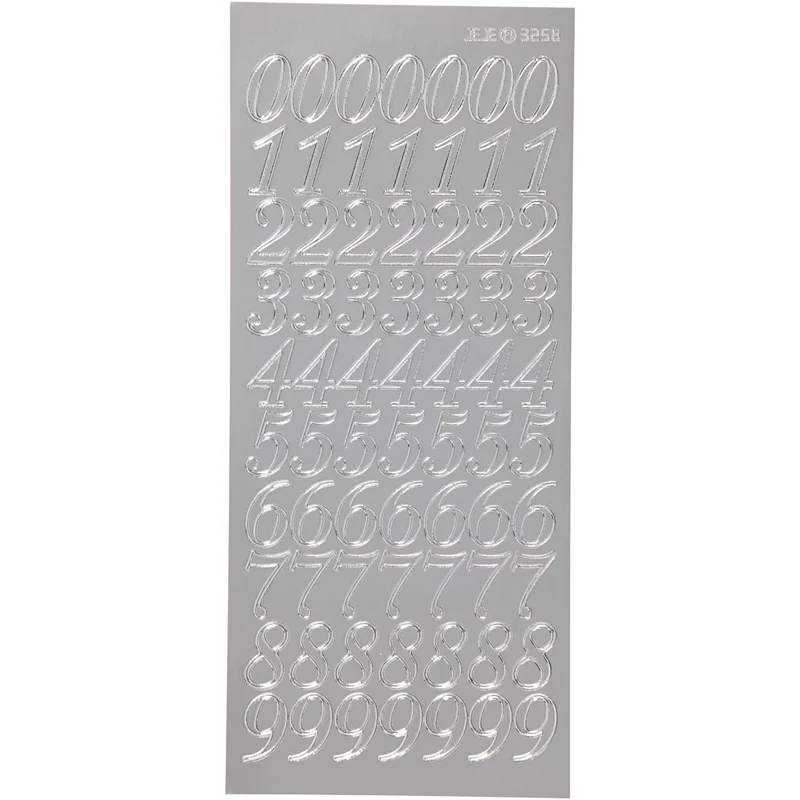 Sticker, Zahlen, Blatt 10x23 cm, Silber, 1 Bl. [HOB-170223]
