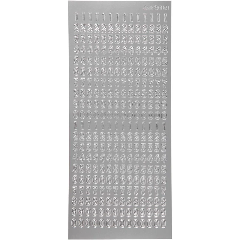 Sticker, Zahlen, Blatt 10x23 cm, Silber, 1 Bl. [HOB-170221]